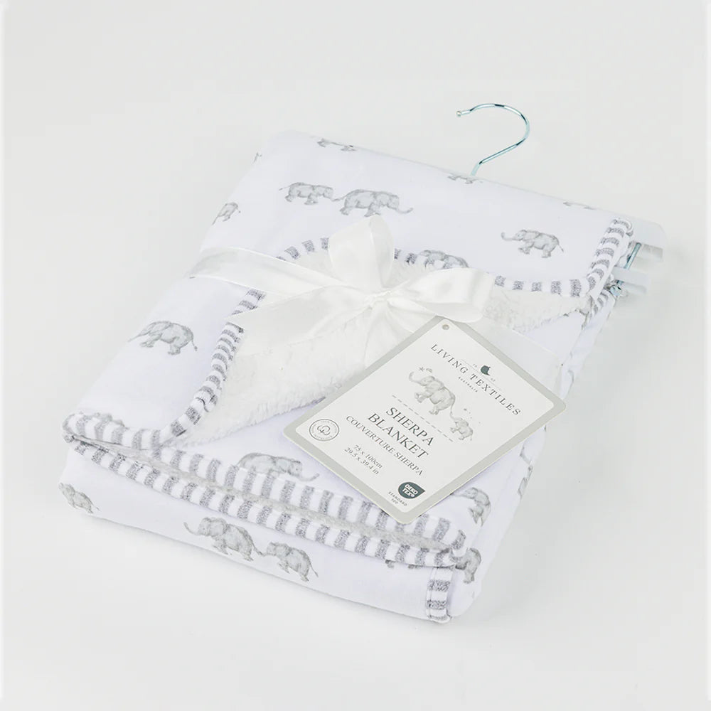 Jersey/Sherpa Pram Blanket - Watercolour Elephant