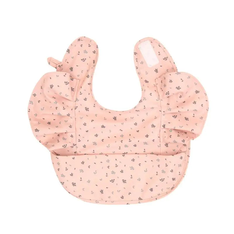All4Ella Frills Waterproof Pouch Bib - Pink Leaves
