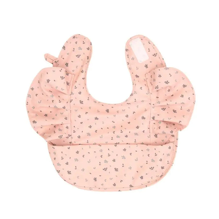 All4Ella Frills Waterproof Pouch Bib - Pink Leaves