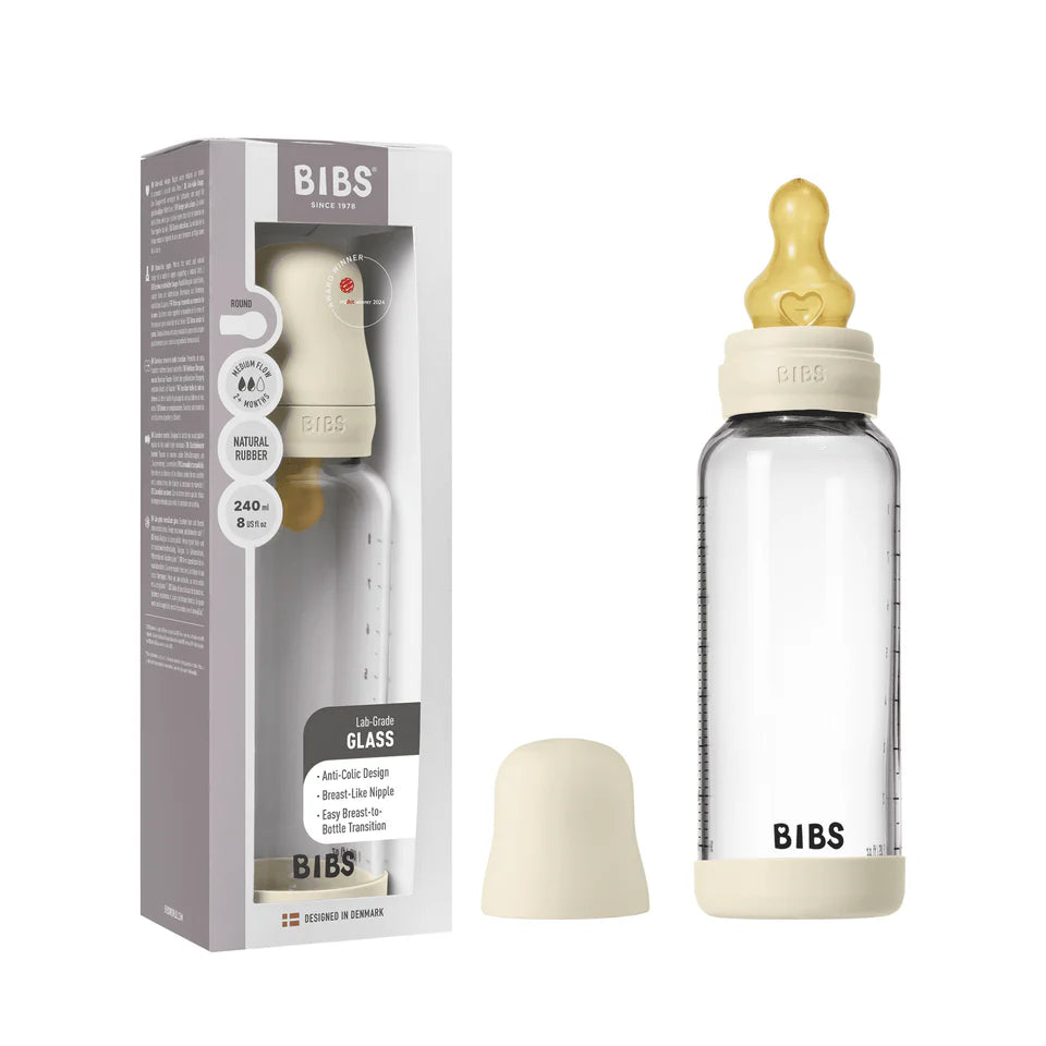 NEW BIBS Baby Glass Bottle Complete Set 240ml | Ivory