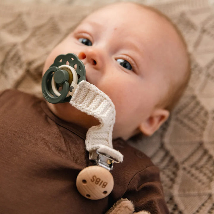 BIBS Cotton Knit Pacifier Clip | Ivory