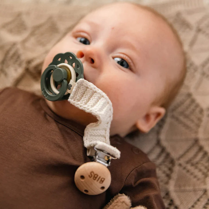 BIBS Cotton Knit Pacifier Clip | Vanilla