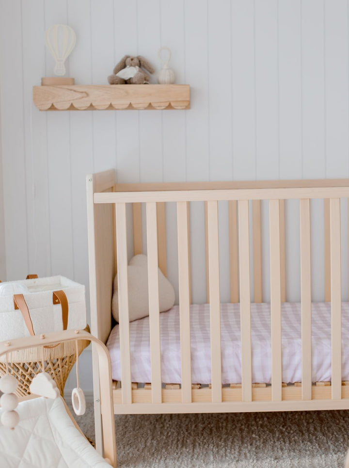 Bambella 2-in-1 Waterproof Cot Sheet & Mattress Protector | Blush Gingham