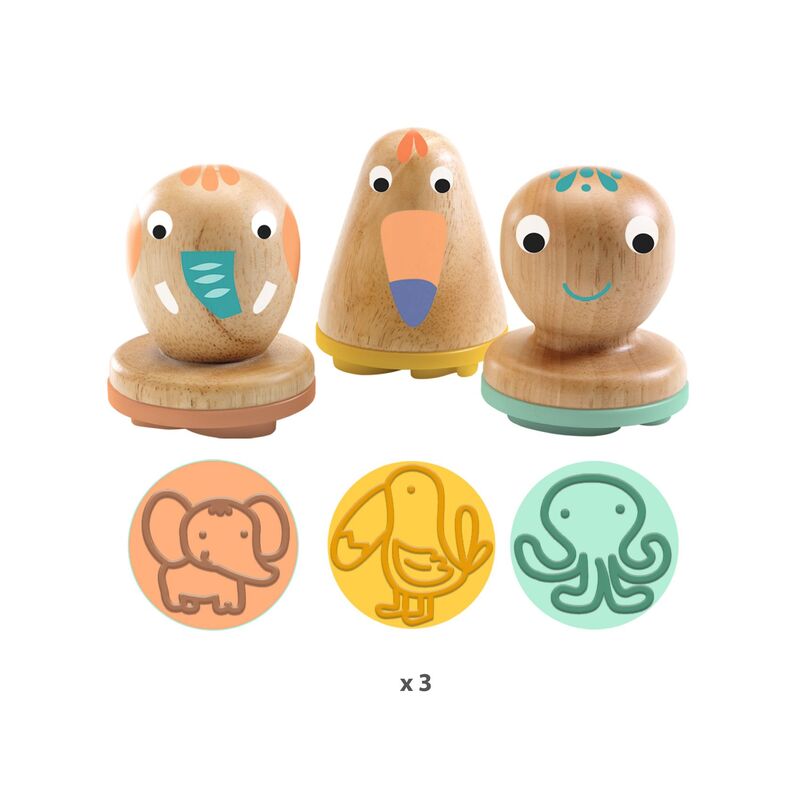 Djeco Toddler Animal Playdough Stamps - 3 Packs