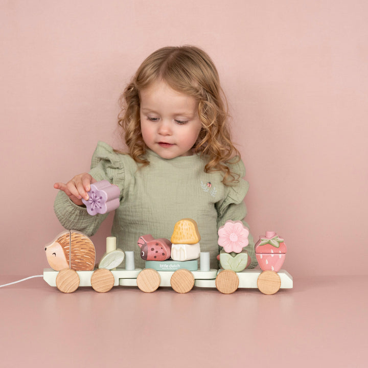 Fairy Garden Wooden Hedgehog Stacking Train