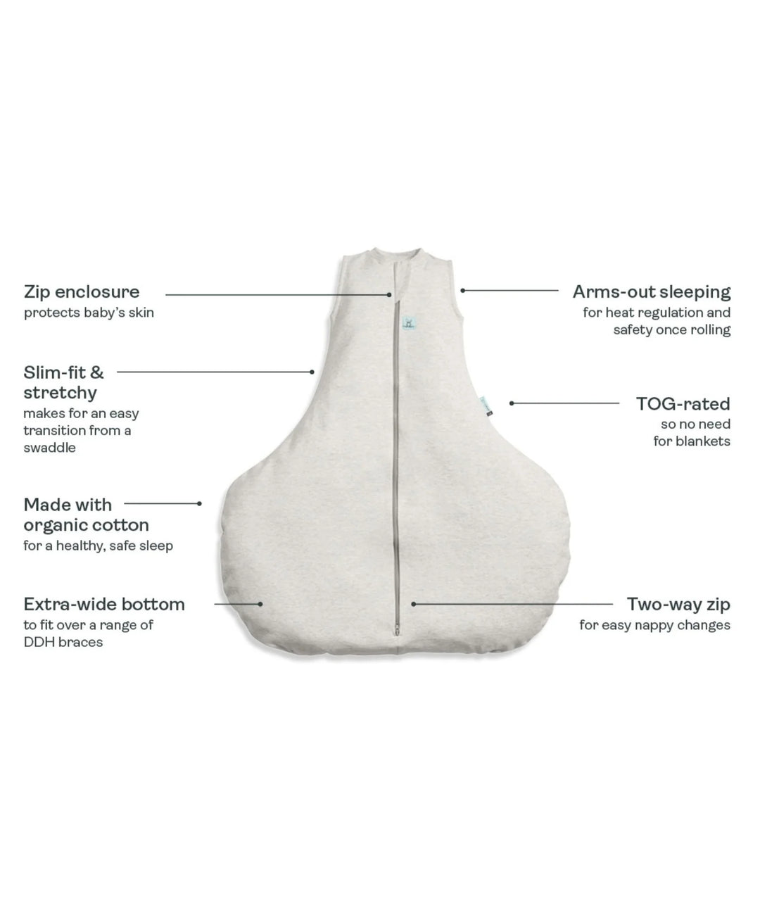 ergoPouch Hip Harness Jersey Sleeping Bag 0.2 TOG Oatmeal Marle