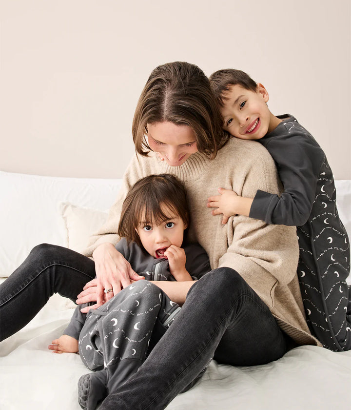 Love to Dream Cotton Fleece Sleep Bag 1.5 TOG - Charcoal Moon and Back