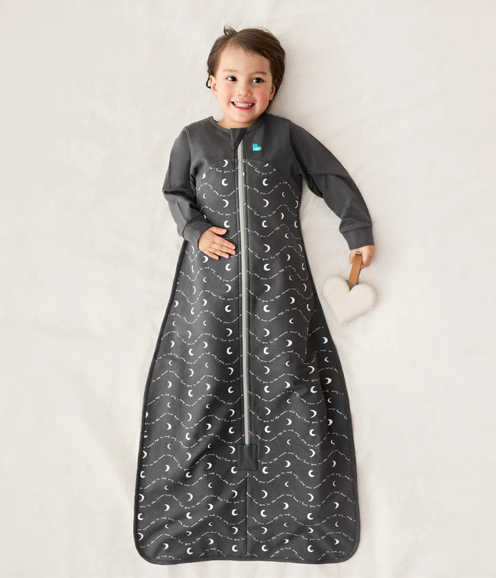Love to Dream Cotton Fleece Sleep Bag 1.5 TOG - Charcoal Moon and Back