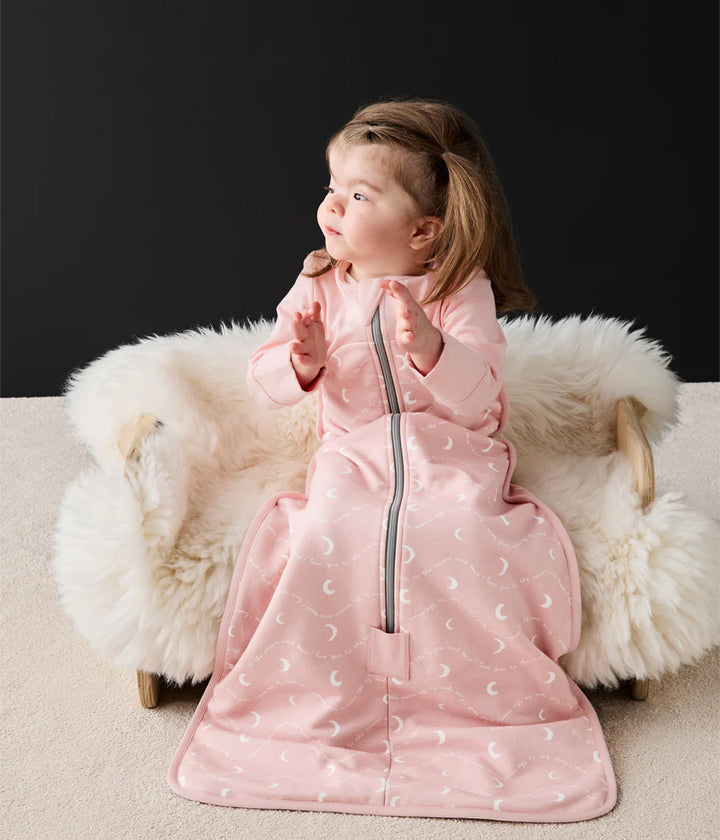 Love to Dream Cotton Fleece Sleep Bag 1.5 TOG - Dusty Pink Moon and Back