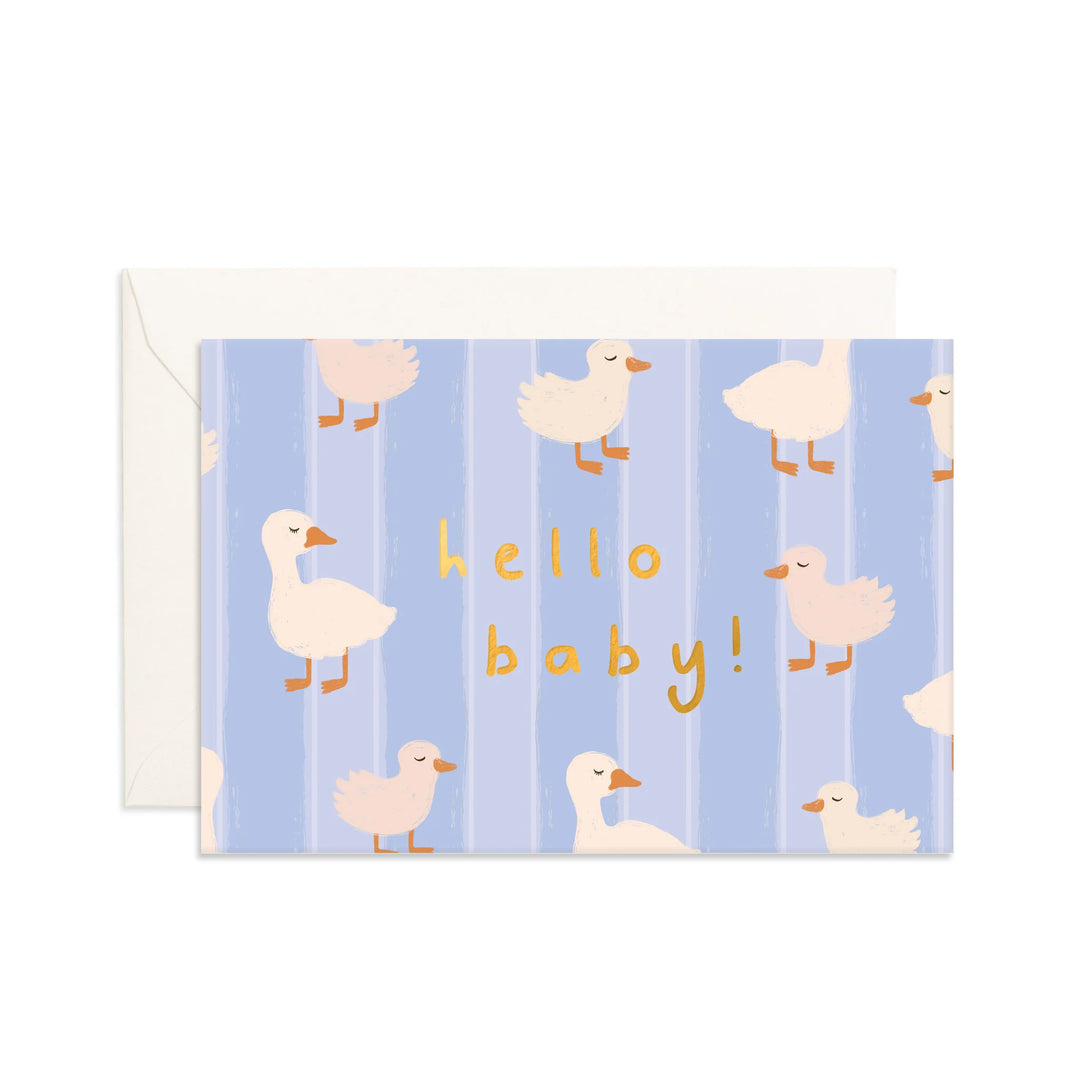 Mini Greeting Card - Hello Baby Ducks Blue