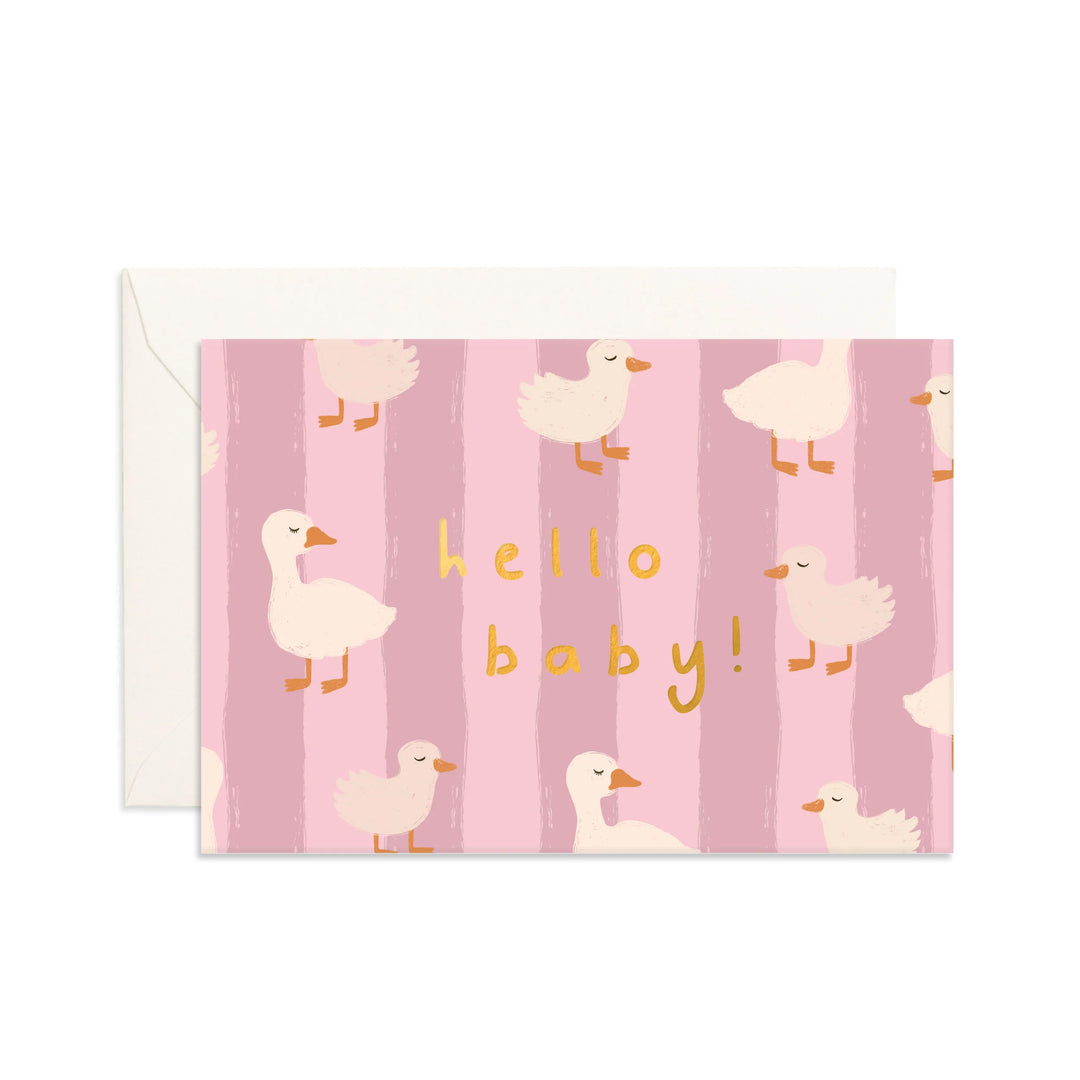 Mini Greeting Card - Hello Baby Ducks Pink
