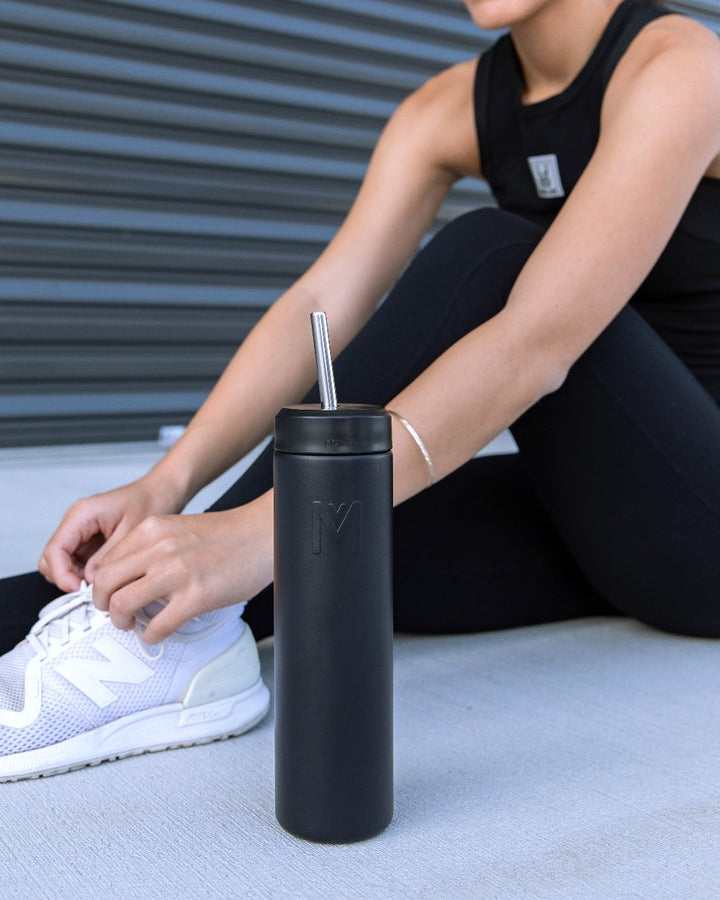 MontiiCo Fusion 475ml Insulated Sipper Lid Drink Bottle | Midnight + FREE SMOOTHIE LID