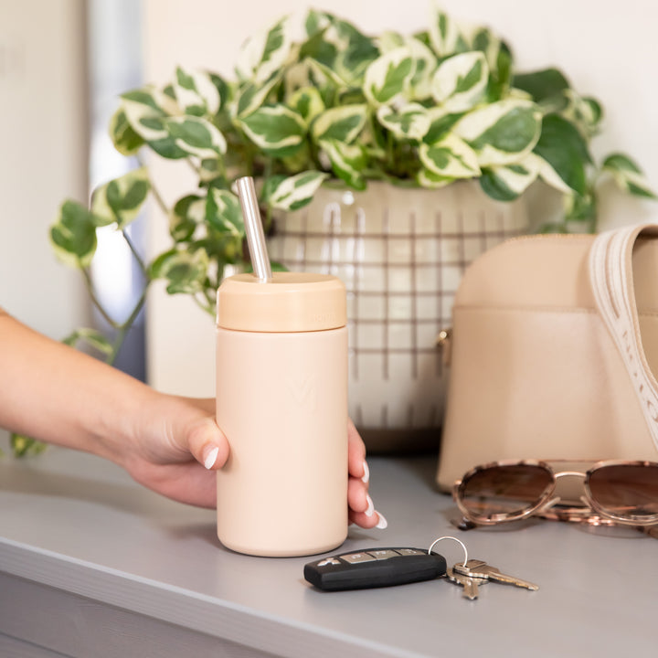 MontiiCo 350ml Insulated Sipper Drink Bottle - Dune + FREE SMOOTHIE LID
