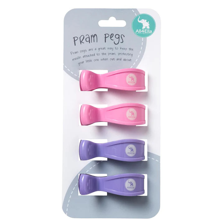 All4Ella Pram Pegs 4 Pack - Pastel Pink & Purple