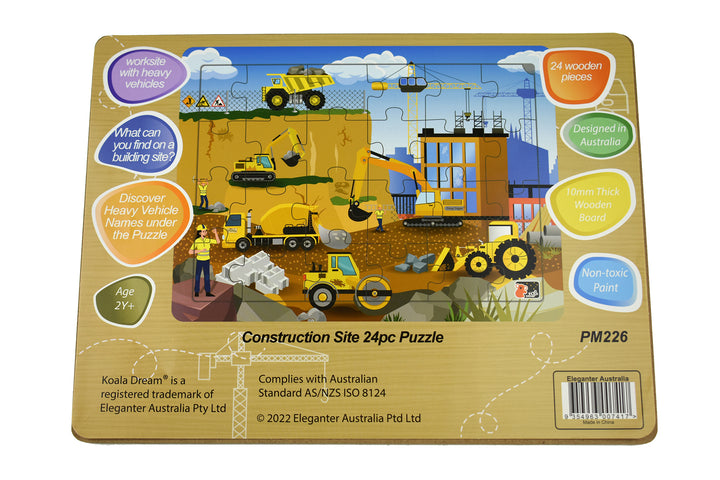 Construction Site 24 Piece Wooden Puzzle Board