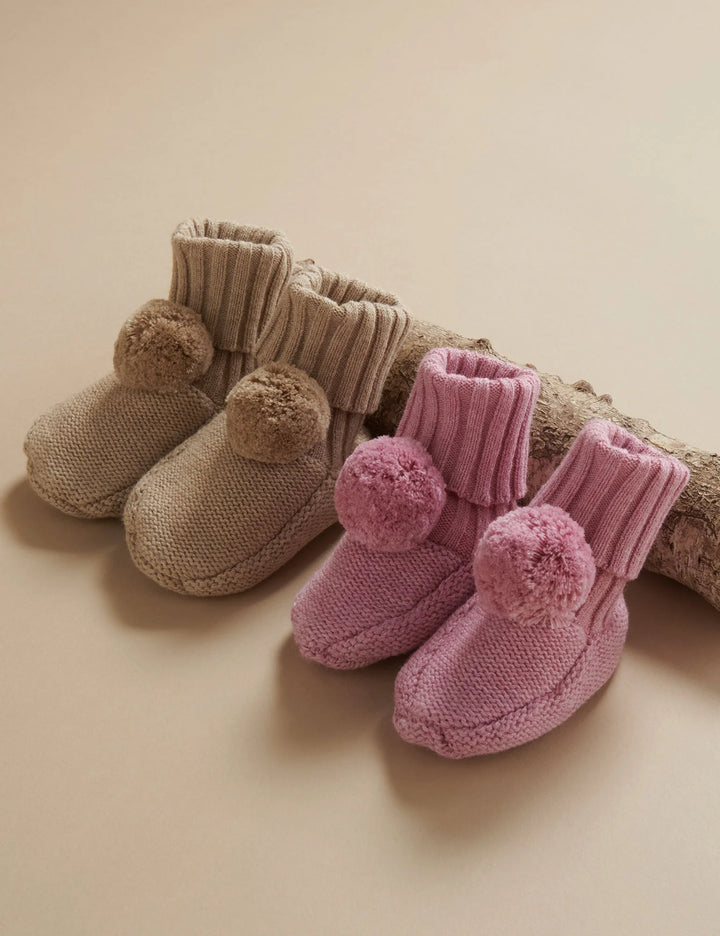 Purebaby Pom Pom Booties - Hyacinth | 6-12 Months