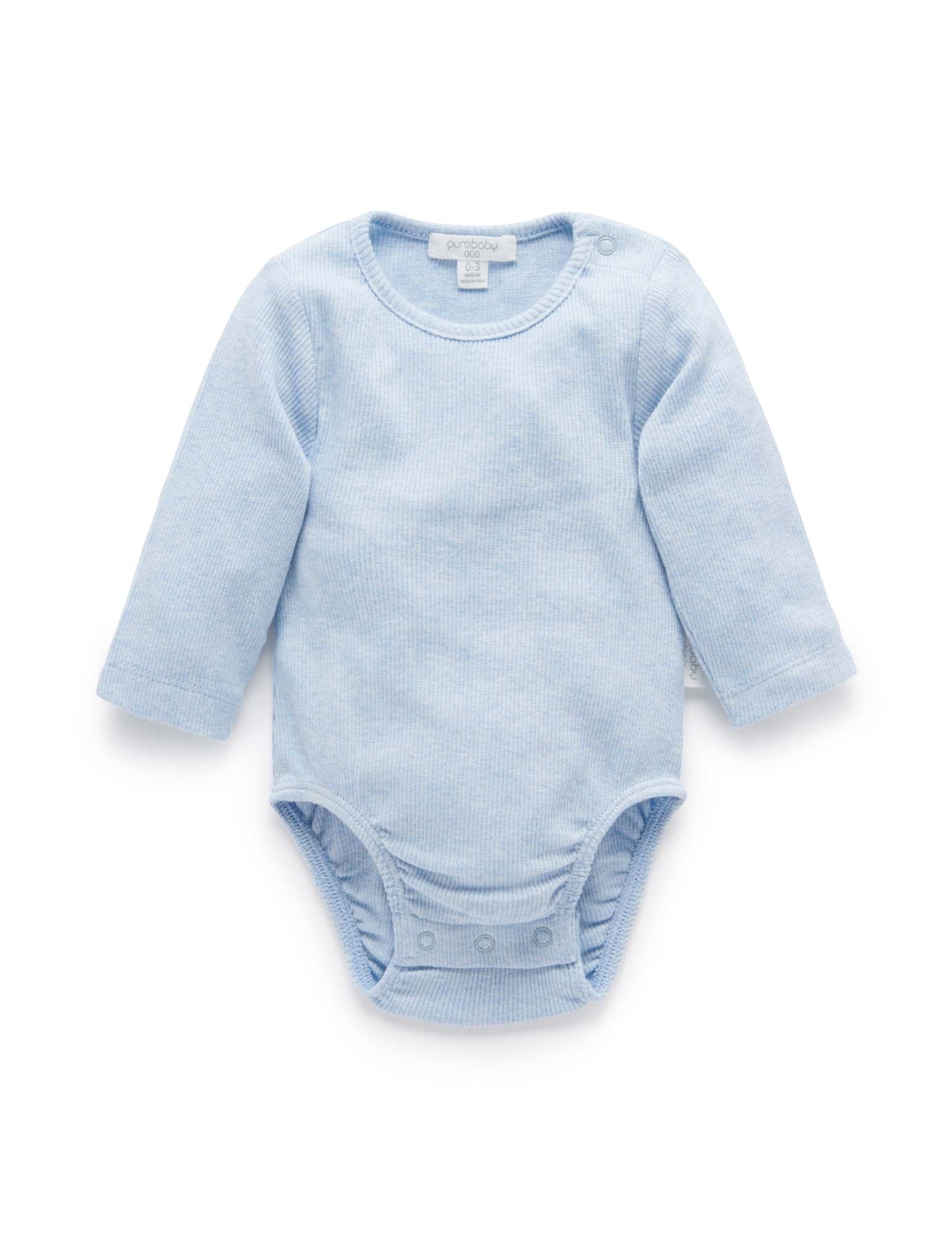 Purebaby Organic Ribbed Long Sleeve Bodysuit Blue Mélange – The