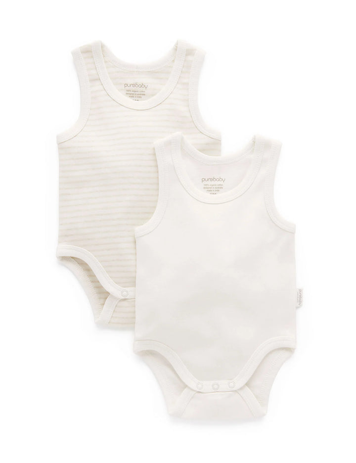 Purebaby Organic Singlet Bodysuit 2 Pack - Wheat