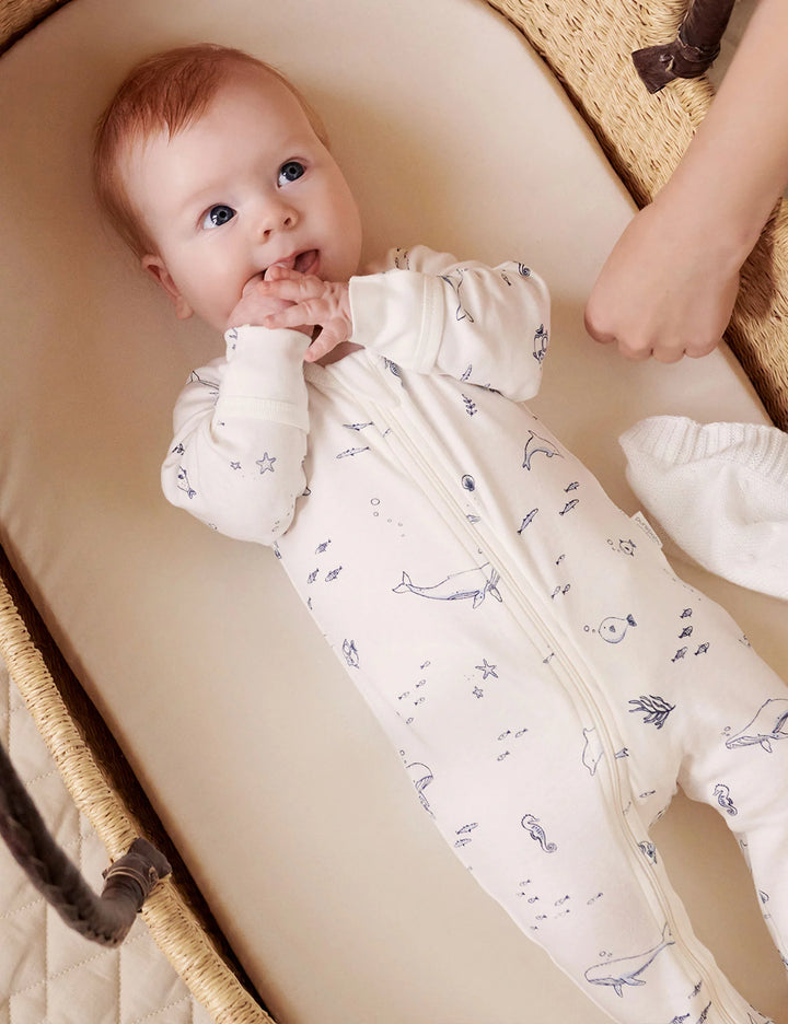 Purebaby Organic Zip Growsuit 4 Pack - Vanilla Nautical