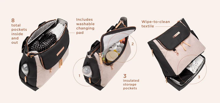 Pivot 2 in 1 Nappy Bag Tote & Backpack - Sand & Black