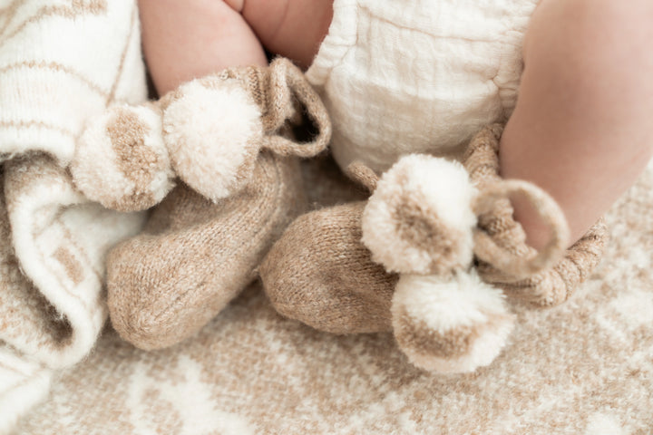 Pop Ya Tot Organic Cotton Pom Pom Booties - Latte