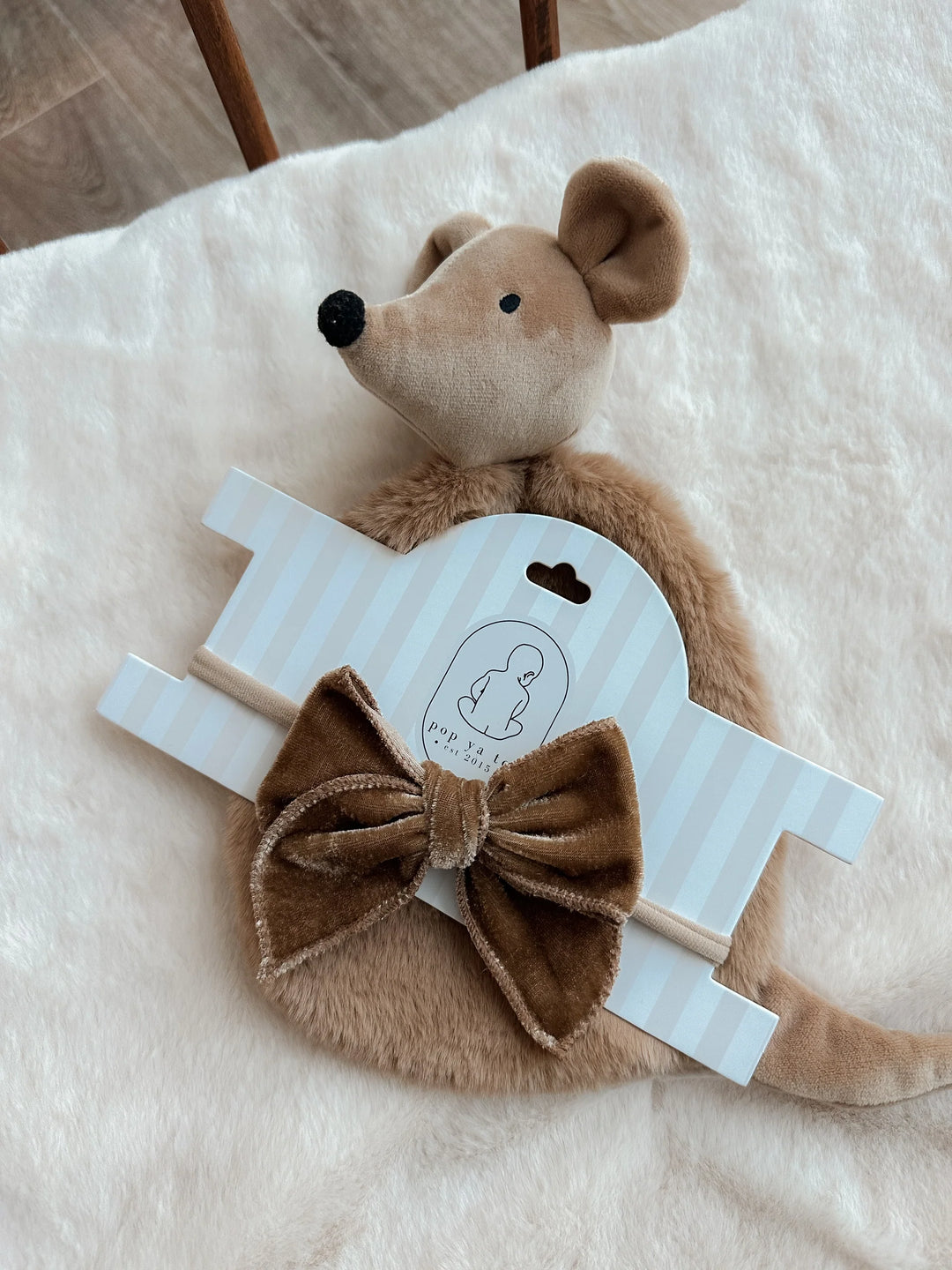 Pop Ya Tot Velvet Prairie Bow Headband - Choc