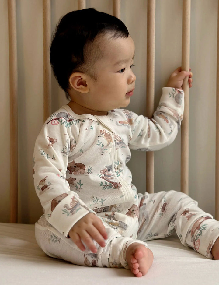 Purebaby Bush Babies Growsuit & Bib Set
