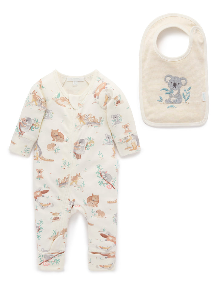 Purebaby Bush Babies Growsuit & Bib Set