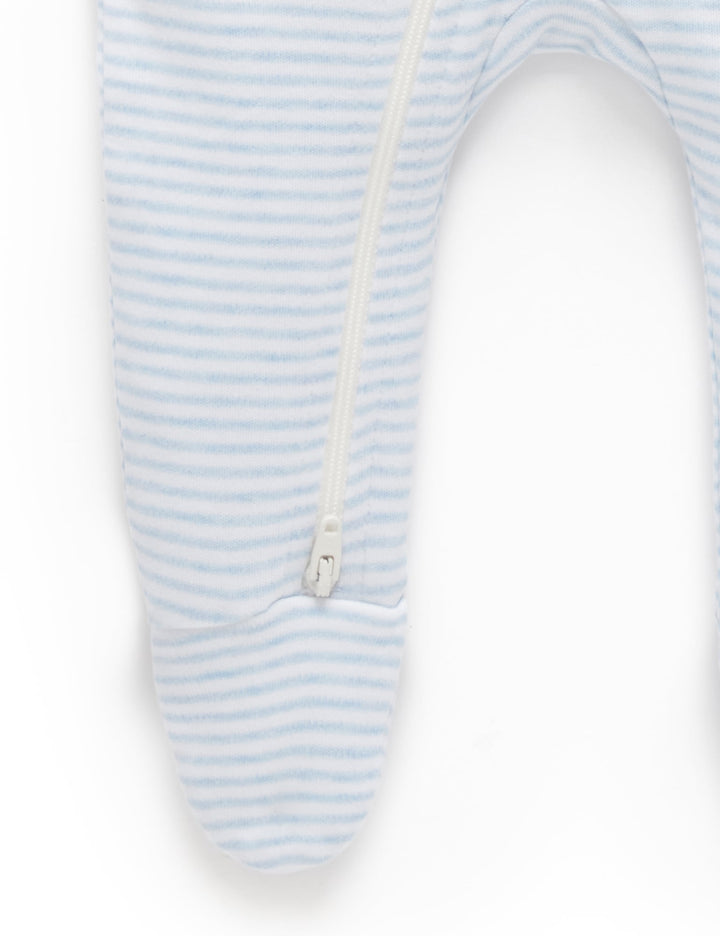 Purebaby Organic Growsuit & Hat Set - Blue Melange Stripe