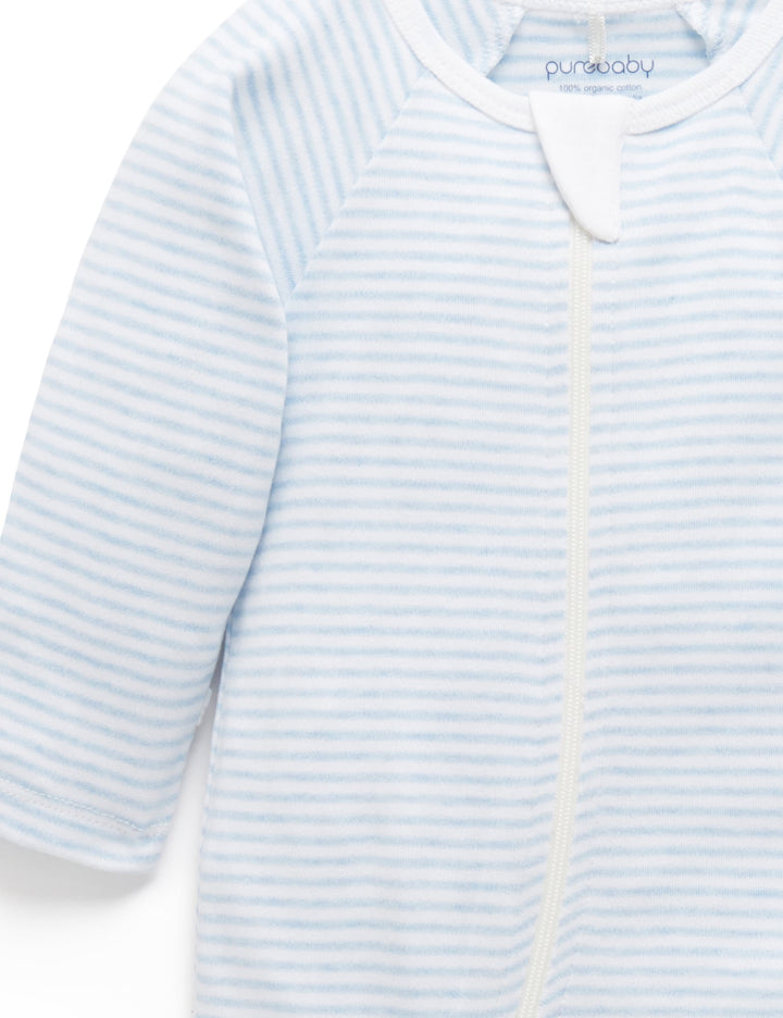Purebaby Organic Growsuit & Hat Set - Blue Melange Stripe