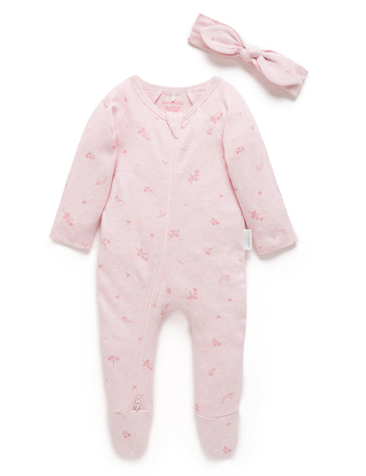 Purebaby Organic Growsuit & Headband Set - Pink Blossom