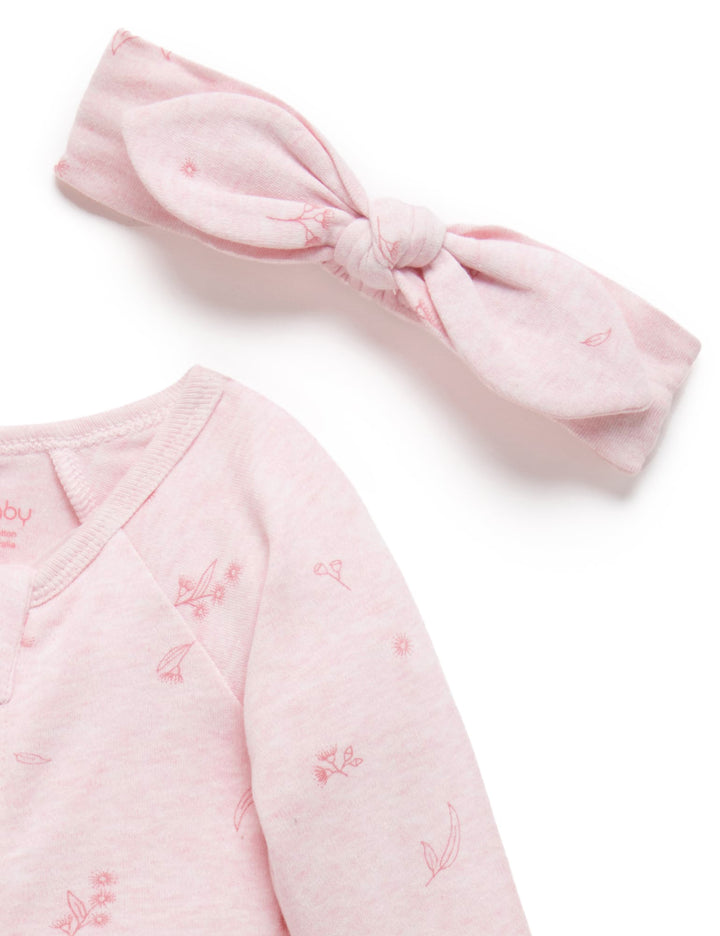 Purebaby Organic Growsuit & Headband Set - Pink Blossom