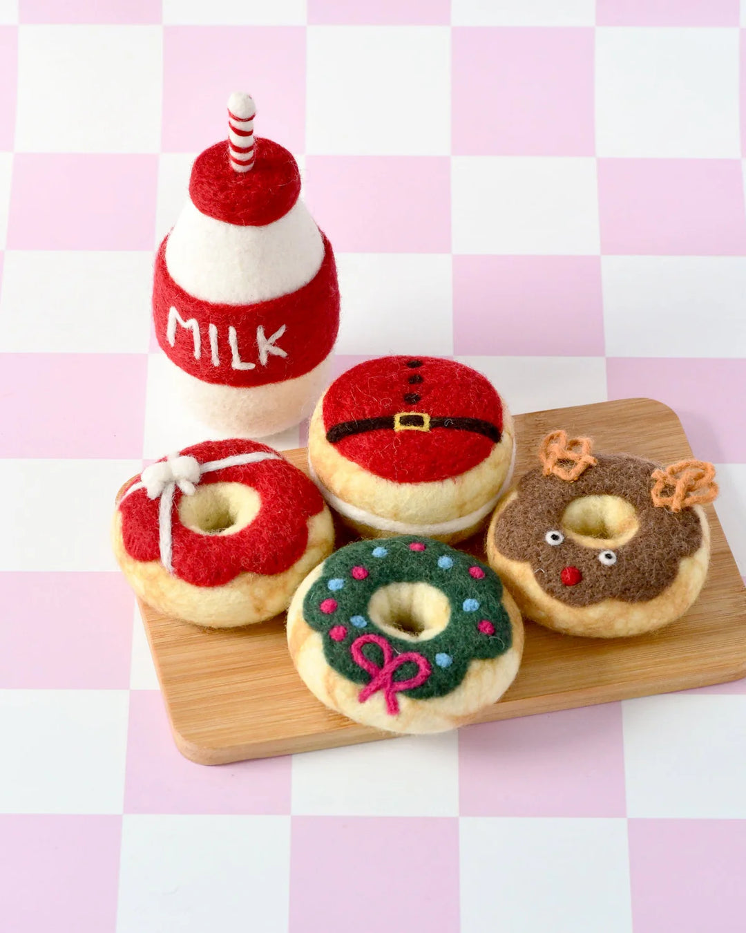Santa's Milk and 4 Christmas Donuts Felt Play Food Set