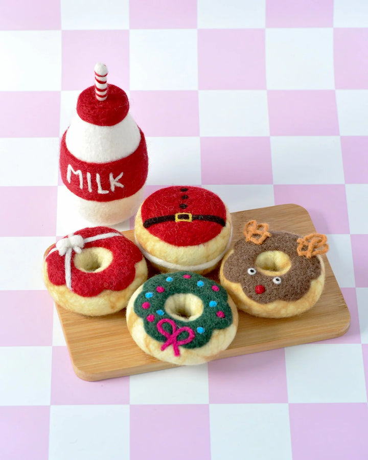 Santa's Milk and 4 Christmas Donuts Felt Play Food Set