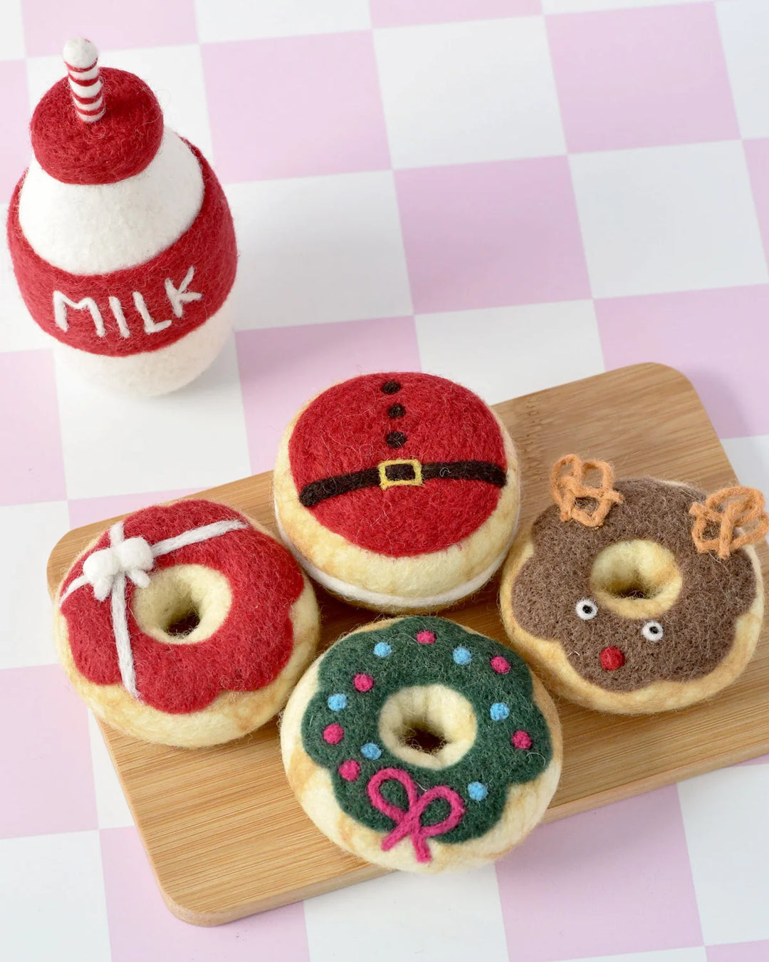 Santa's Milk and 4 Christmas Donuts Felt Play Food Set