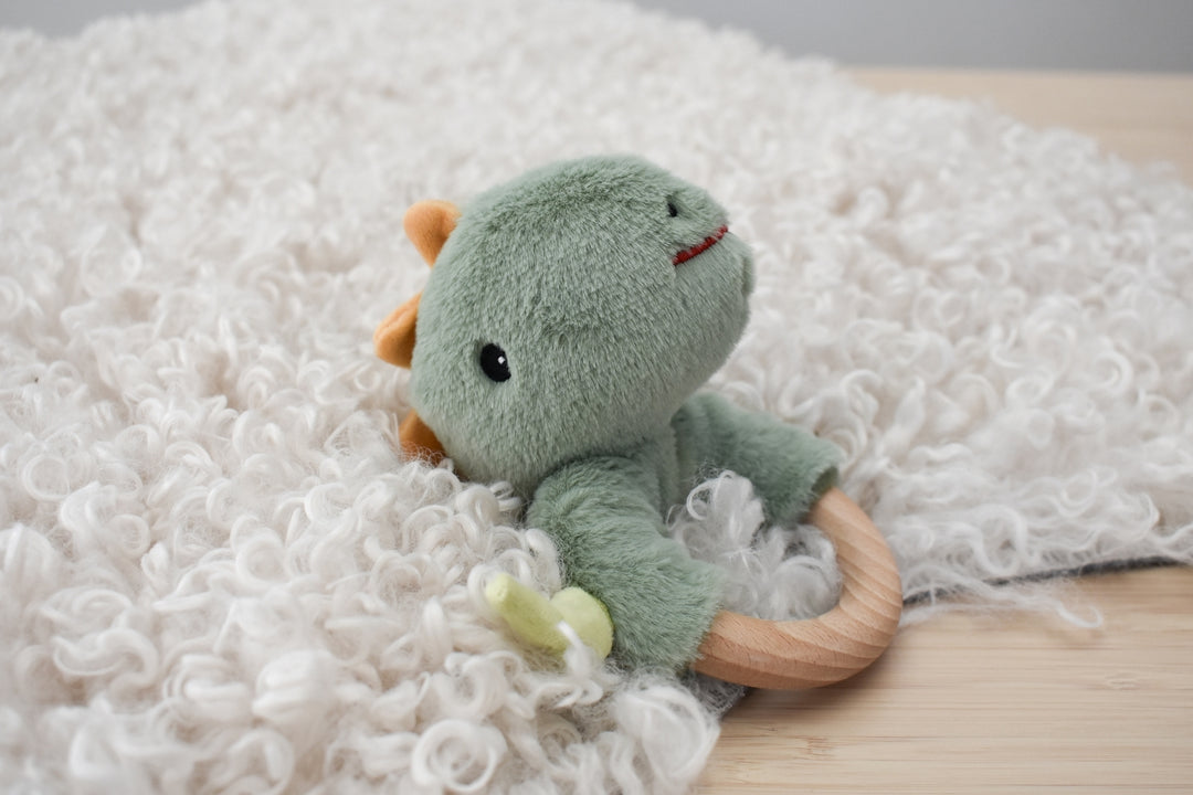 Snuggle Buddy Minty Dinosaur Wooden Ring Rattle
