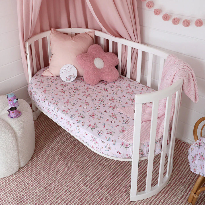 Snuggle Hunny Organic Fitted Jersey Cotton Cot Sheet - Alice’s Tea Party