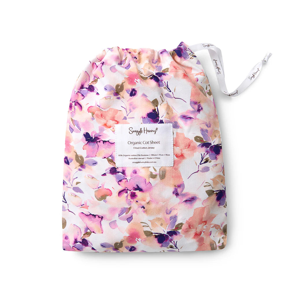 Snuggle Hunny Organic Fitted Jersey Cotton Cot Sheet - Blushing Beauty