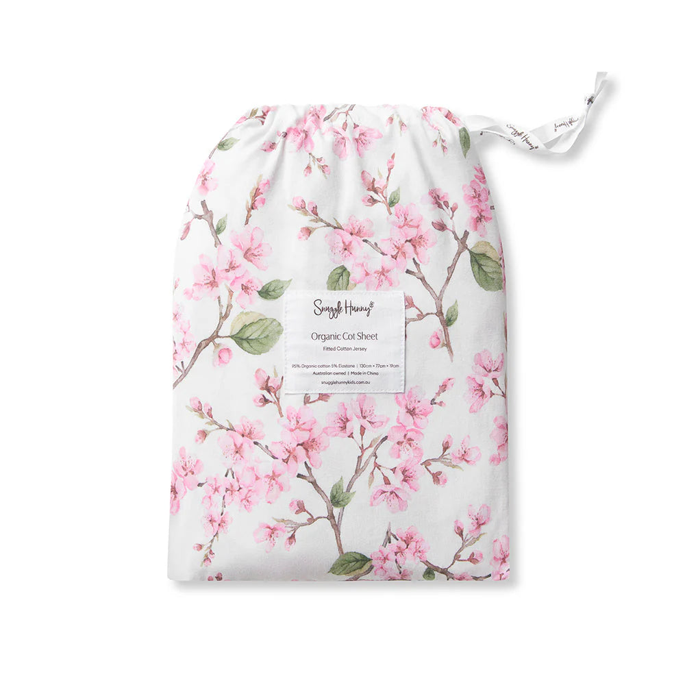 Cherry Blossom Organic Fitted Cot Sheet Cherry Blossom Organic Fitted Cot Sheet