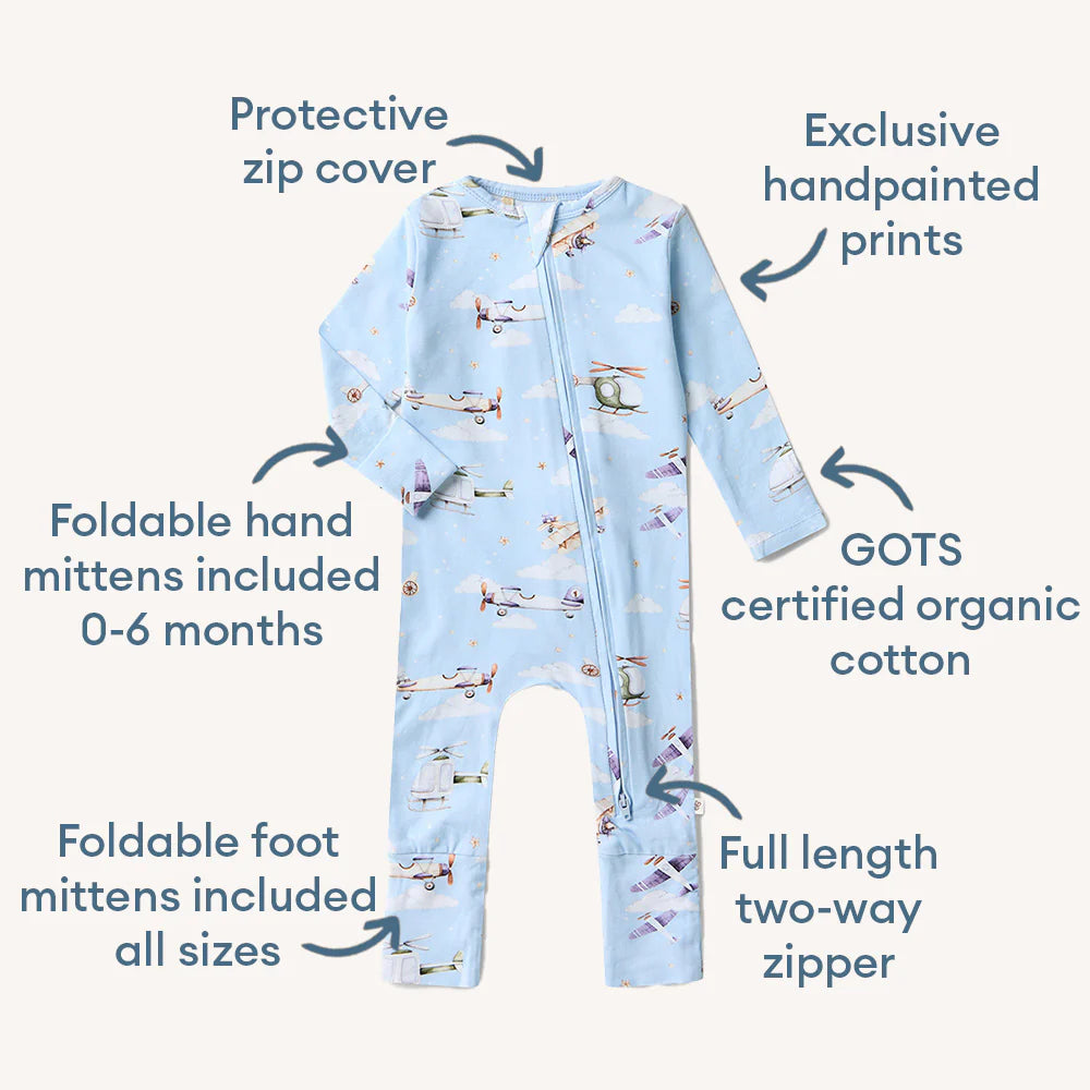 Snuggle Hunny Organic Snugglesuit/Romper -Taking Flight