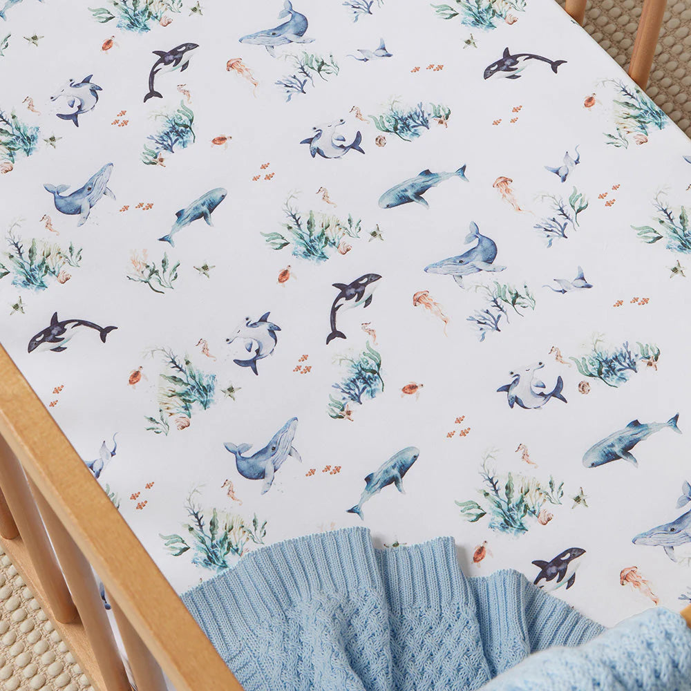 Snuggle Hunny Organic Fitted Jersey Cotton Cot Sheet Ocean The Thrifty Mumma