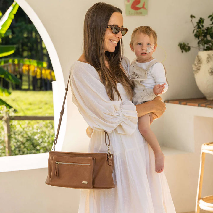 Vanchi Pram Caddy Shoulder Strap - Pebbled Tan