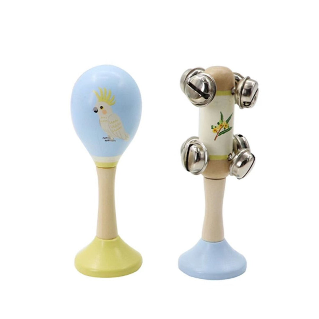 Wooden Jingle Bell Shaker & Maraca Music Set - Baby Blue Cockatoo