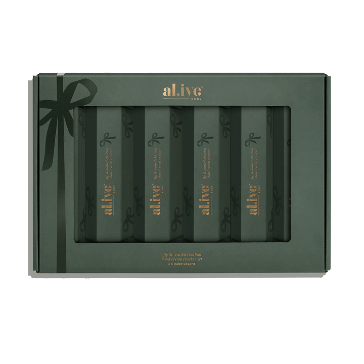 al.ive Body Fig & Toasted Chestnut  Hand Cream Christmas Cracker 6 Pack