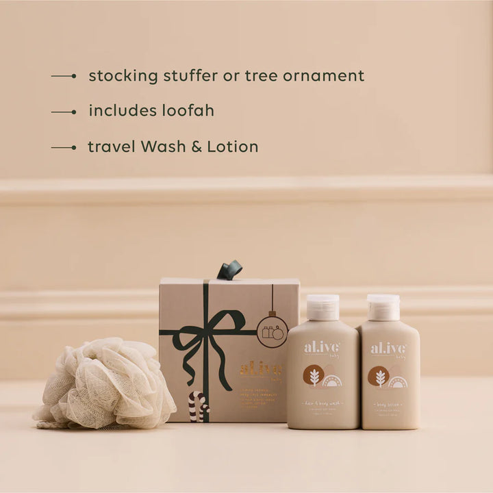 al.ive body Bauble with Calming Oatmeal Baby Duo Wash & Body Lotion + Sponge