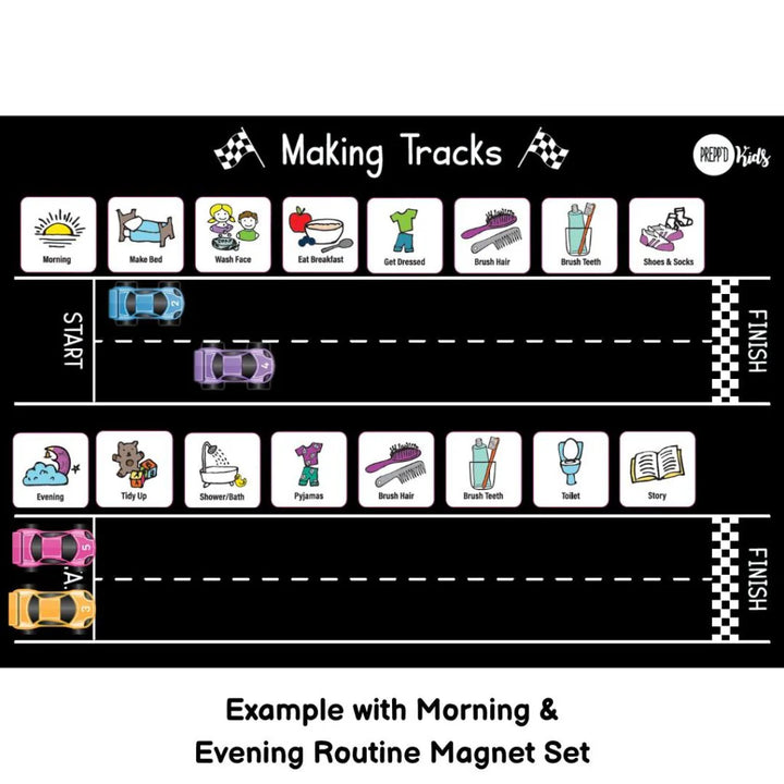 Preppd Kids Morning & Evening Magnet Set & 'Making Tracks' Sequencing Chart