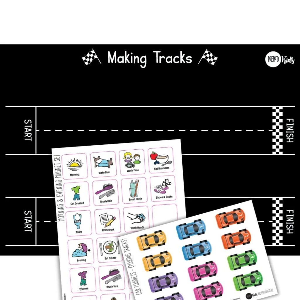 Preppd Kids Morning & Evening Magnet Set & 'Making Tracks' Sequencing Chart