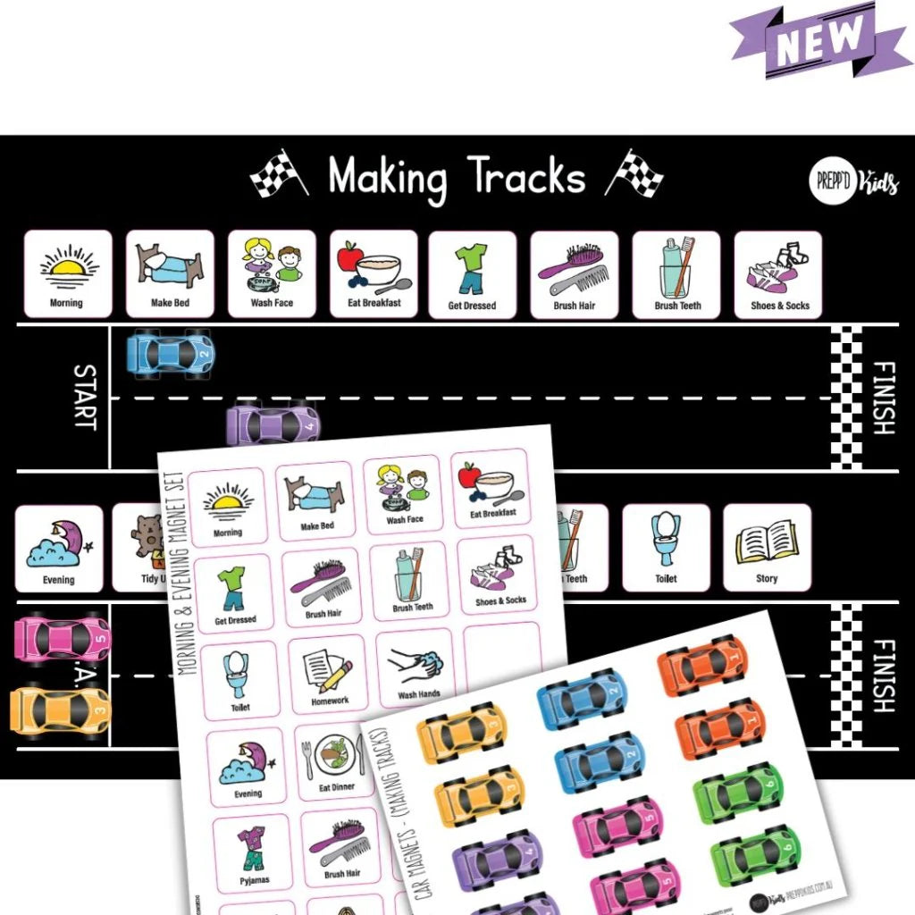 Preppd Kids Morning & Evening Magnet Set & 'Making Tracks' Sequencing Chart