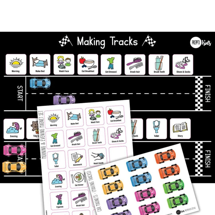 Preppd Kids Morning & Evening Magnet Set & 'Making Tracks' Sequencing Chart