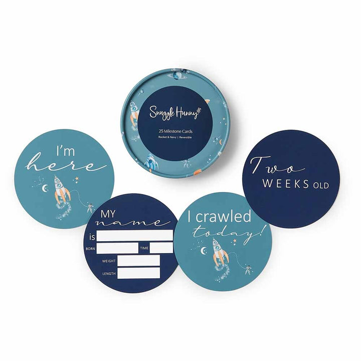 Snuggle Hunny Reversible Milestone Cards -  Rocket & Navy
